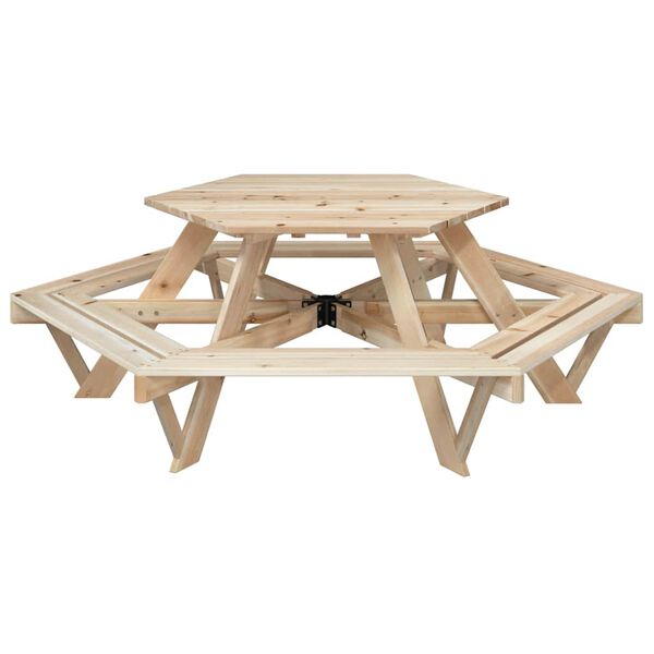 vidaXL Picnic Table for 6 Kids with Benches Hexagon Solid Wood Fir