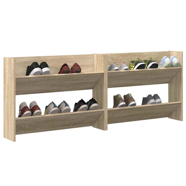 vidaXL Wall Shoe Cabinets 2 pcs Sonoma Oak 80x18x60cm Engineered Wood