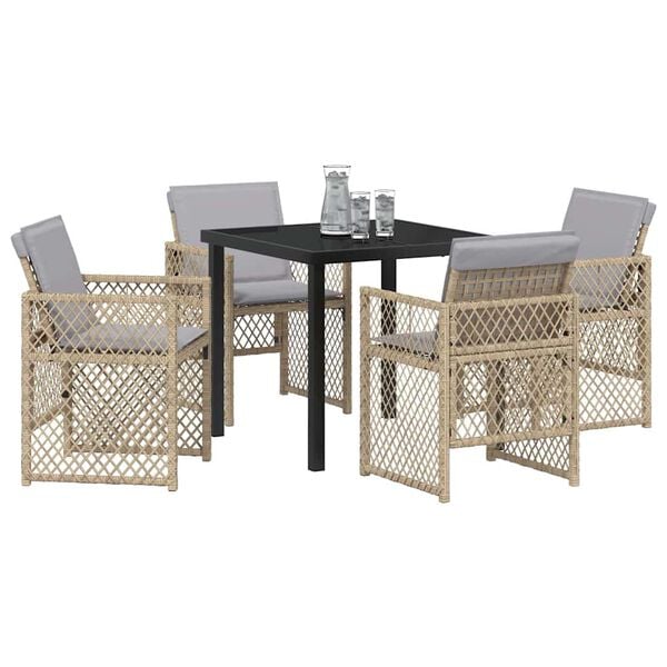 vidaXL Garden Dining Set 5 pcs Beige Poly Rattan