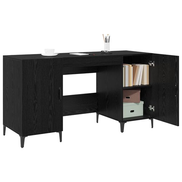 vidaXL Desk with Storage Black Oak 140 x 50 x 75 cm Engineered Wood