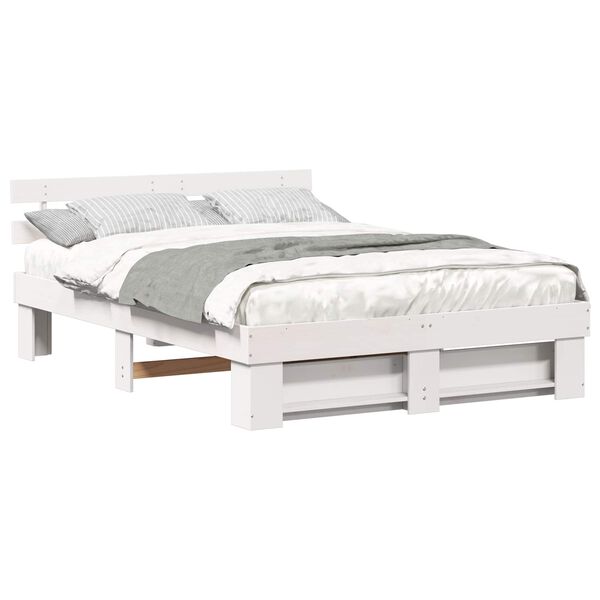 vidaXL Bed Frame with Headboard White 140 x 200 cm Solid Pine Wood