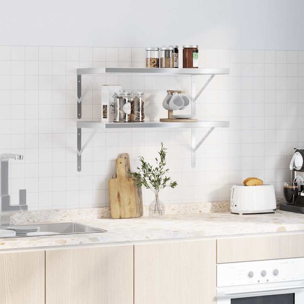 vidaXL Wall Shelves 2 pcs 75x40 cm Silver Stainless Steel