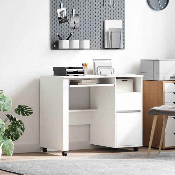 vidaXL Desk with Wheels White 91 x 50 x 77 cm Engineered Wood