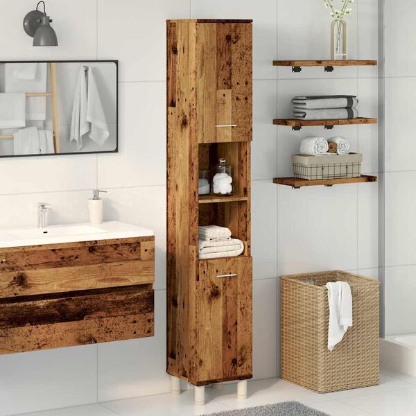 vidaXL Bathroom Cabinet Old Wood 30x30x179 cm Engineered Wood
