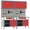 vidaXL Work Bench Set 8 pcs Red and Grey Powder-Coated Steel