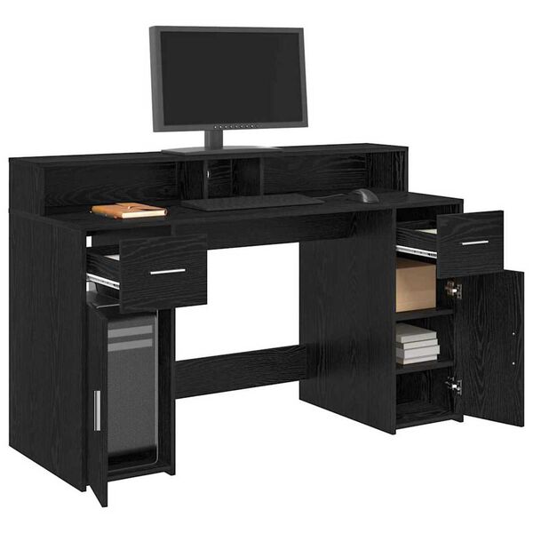 vidaXL Desk with Drawer Black oak 140 x 55 x 91 cm Engineered wood
