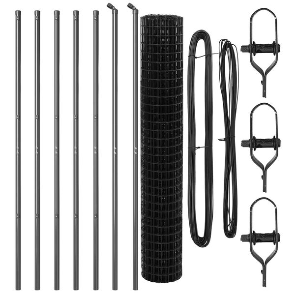 vidaXL Fence with Post Grey 1.5 x 10 m Steel and PVC