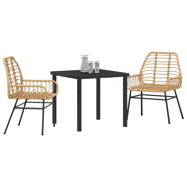 vidaXL Garden Dining Set 3 pcs Brown Poly Rattan