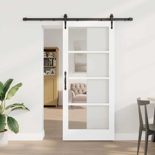 vidaXL Sliding Door White 78 x 202 cm Solid Pine Wood and Glass