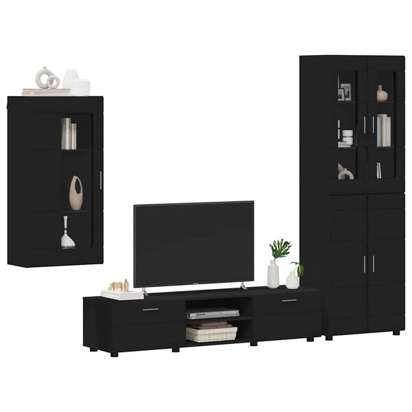 vidaXL TV Cabinet Set with Drawer FLORIN Black Engineered Wood