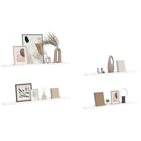 vidaXL Wall Shelf 4 pcs White Marble 100 x 9 x 3 cm Engineered Wood