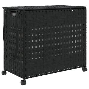vidaXL Laundry Basket with Wheels Black 66x35x60 cm Rattan