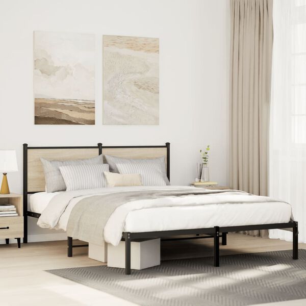 vidaXL Metal Bed Frame without Mattress Sonoma Oak 137x190 cm