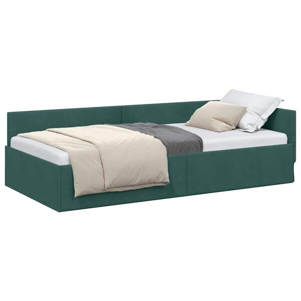 vidaXL Corner Bed Frame Dark Green 90 cm x 190 cm Velvet