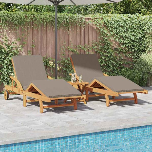 vidaXL Sun Lounger 3 pcs Taupe 40 x 40 x 40cm Solid Acacia wood