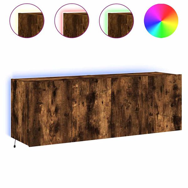 vidaXL TV Wall Cabinets with LED Lights 2 pcs Smoked Oak 60x35x41 cm