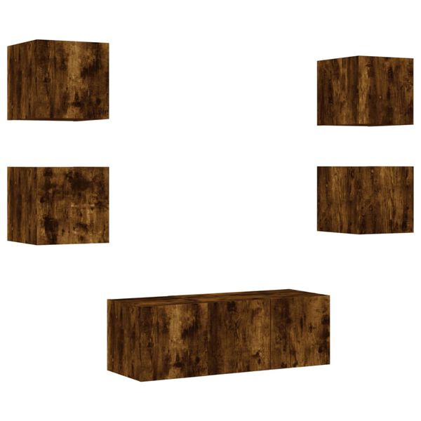 vidaXL 6 Piece TV Wall Units with LED Smoked Oak Engineered Wood