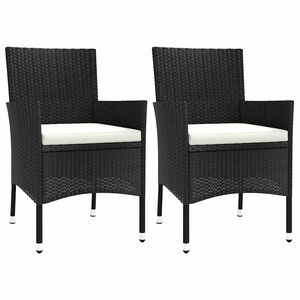 vidaXL Garden Chairs with Cushions 2 pcs Black Poly Rattan