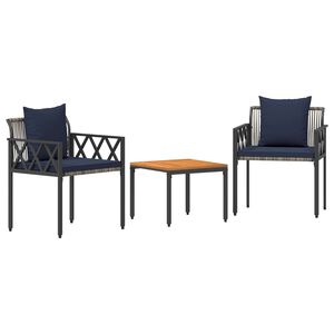 vidaXL Outdoor Furniture Set 3 pcs Grey and Navy Blue Poly Rattan