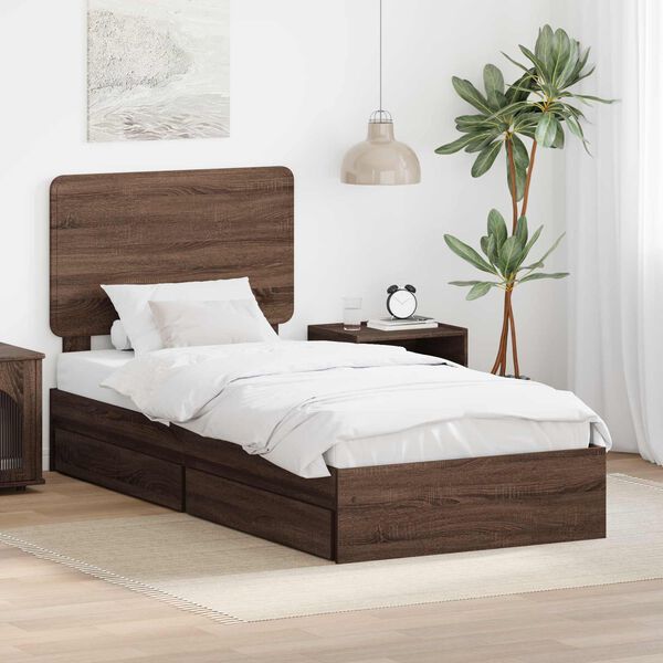 vidaXL Storage Bed with Drawer Brown Oak 90 x 190 cm Engineered Wood