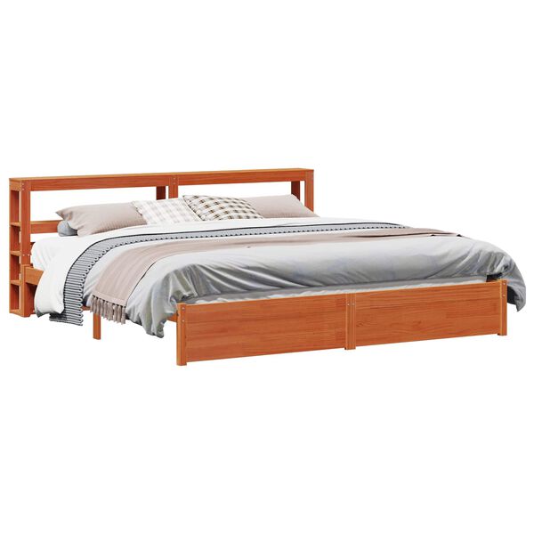 vidaXL Bed Frame with Headboard Wax Brown 200 x 200 cm Solid Pine Wood