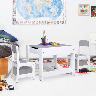 vidaXL Children's Table with 2 Chairs White MDF