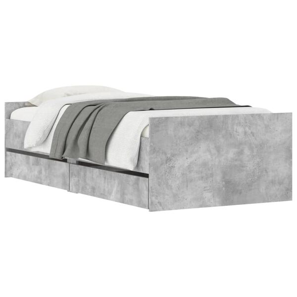 vidaXL Bed Frame with Drawers without Mattress Concrete Grey 90x190 cm Single