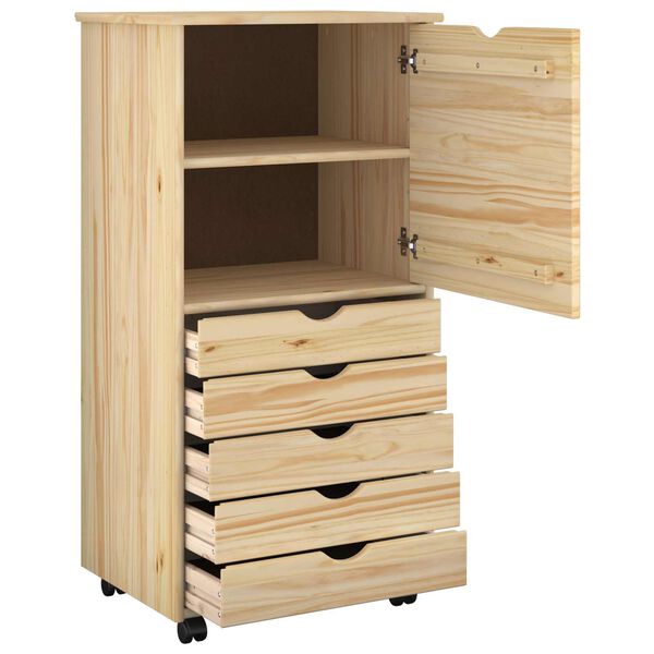 vidaXL Rolling Cabinet Brown 53 x 39 x 103 cm Solid Pine Wood