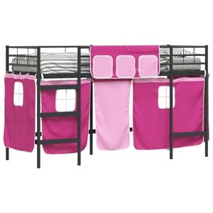 vidaXL Kids'Bunk Bed Frame with Curtains Black and Pink 75 x 190 cm