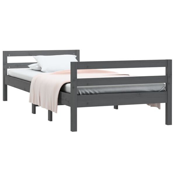 vidaXL Bed Frame without Mattress Grey 75x190 cm Small Single Solid Wood Pine