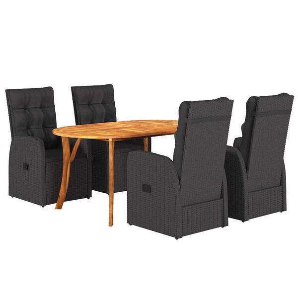 vidaXL Garden Dining Set 5 pcs Black Poly Rattan