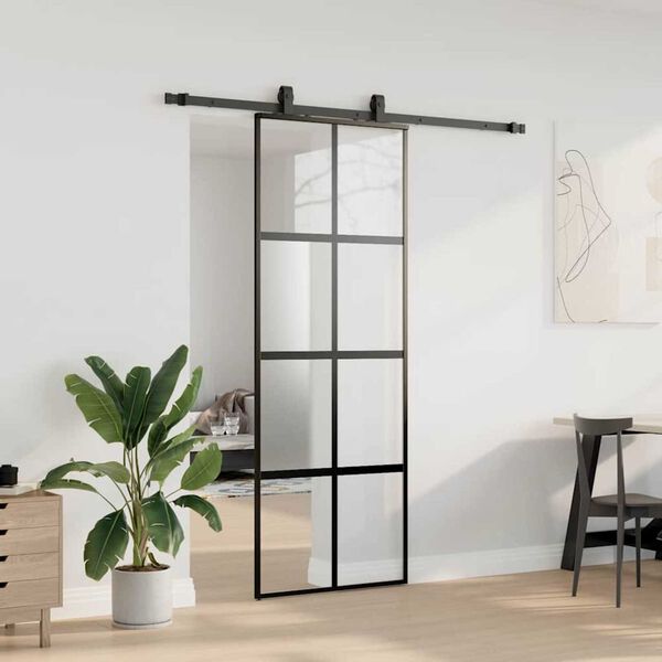 vidaXL Sliding Door with Hardware Set Black 76x205 cm Tempered Glass