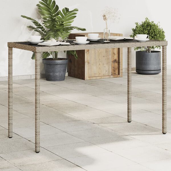 vidaXL Garden Table with Glass Top Grey 115x54x74 cm Poly Rattan