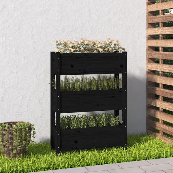 vidaXL Planter Black 77x25x104.5 cm Solid Wood Pine