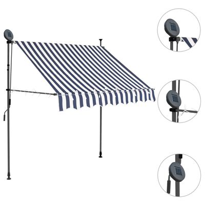 vidaXL Manual Retractable Awning with LED 150 cm Blue and White