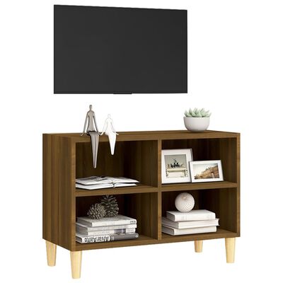 vidaXL TV Cabinet with Solid Wood Legs Brown Oak 69.5x30x50 cm