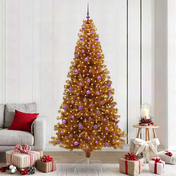 vidaXL Christmas Tree with 300 LEDs with Stand Gold 240 cm PET