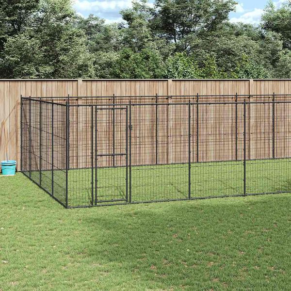 vidaXL Outdoor Dog Kennel Steel 43.56 m²