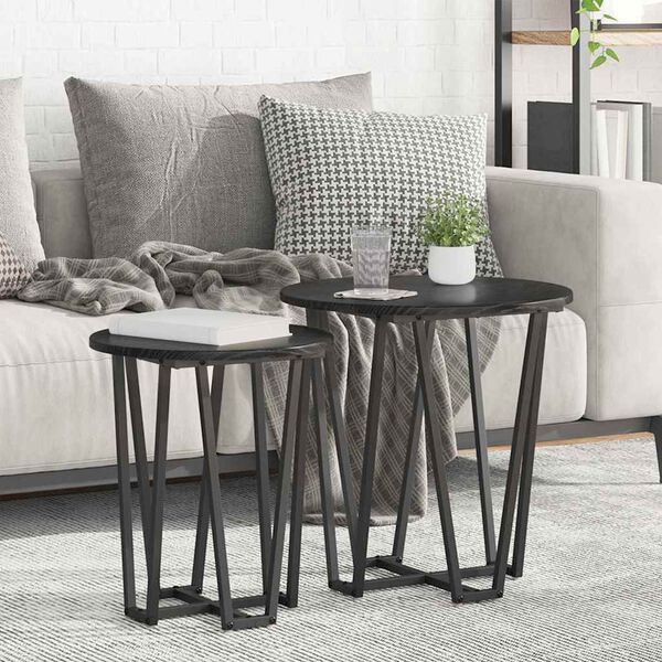 vidaXL Side Table Set 2 pcs Black Oak
