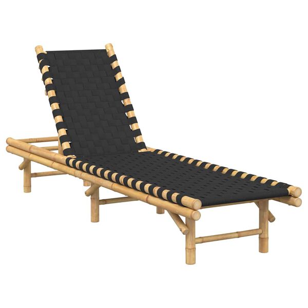 vidaXL Sun Lounger with Black Woven Webbing 55x200x30 cm Bamboo