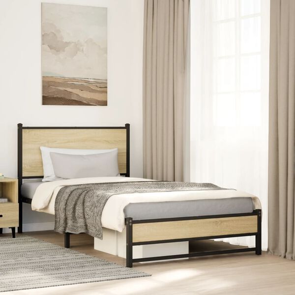 vidaXL Metal Bed Frame without Mattress Sonoma Oak 107x203 cm
