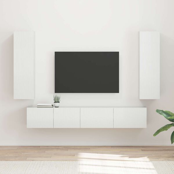 vidaXL TV Cabinet Set 3 pcs High Gloss White Engineered Wood