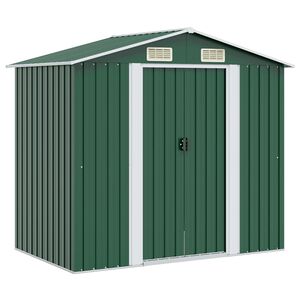 vidaXL Garden Storage Shed Green Metal 204x132x186 cm