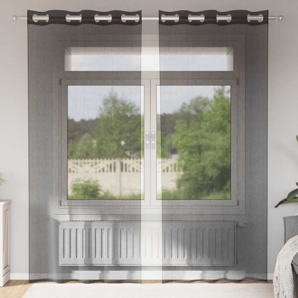 vidaXL Voile Curtains with Grommets 2 pcs Black 140x225 cm