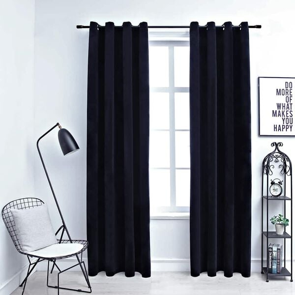 vidaXL Blackout Curtains with Rings 2 pcs Velvet Black 140x225 cm