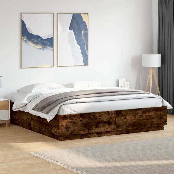 vidaXL Bed Frame with LED without Mattress Smoked Oak 180x200 cm Super King