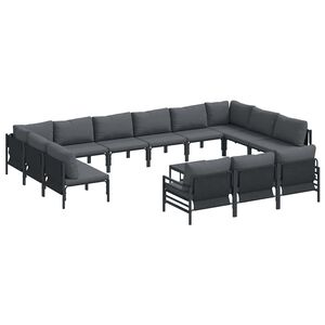 vidaXL Garden Sofa Set with Cushion 14 pcs Black Steel