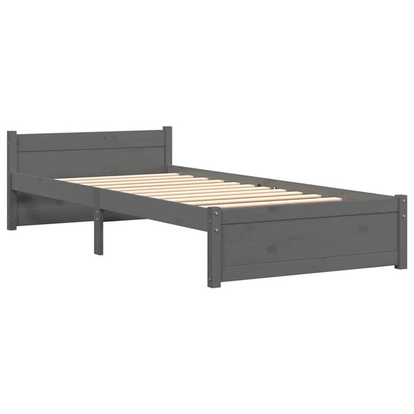 vidaXL Bed Frame without Mattress Grey Solid Wood 75x190 cm Small Single Small Single