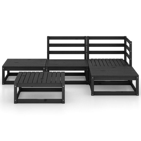 vidaXL 5 Piece Garden Lounge Set Black Solid Pinewood