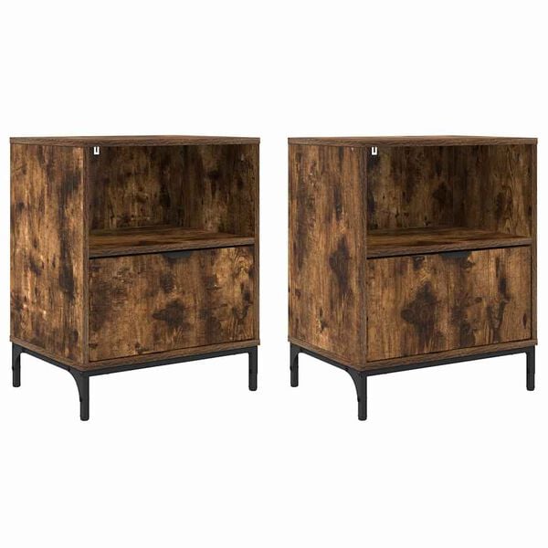 vidaXL Bedside Cabinet with Drawer 2 pcs Smoked oak 49 x 36 x 61 cm